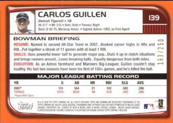 2008 Bowman - Orange #139 Carlos Guillen Back