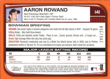 2008 Bowman - Orange #141 Aaron Rowand Back