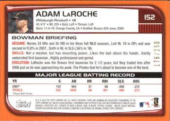 2008 Bowman - Orange #152 Adam LaRoche Back
