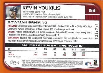 2008 Bowman - Orange #153 Kevin Youkilis Back