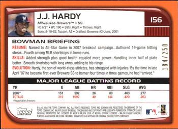 2008 Bowman - Orange #156 J.J. Hardy Back