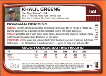 2008 Bowman - Orange #158 Khalil Greene Back