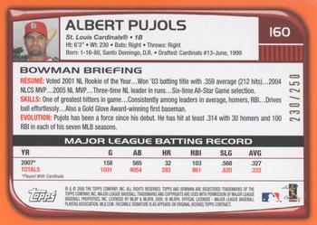 2008 Bowman - Orange #160 Albert Pujols Back