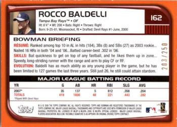 2008 Bowman - Orange #162 Rocco Baldelli Back