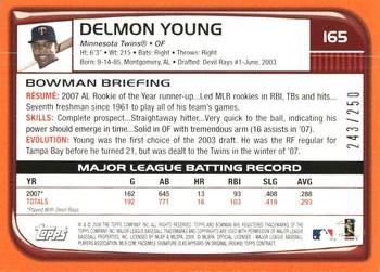 2008 Bowman - Orange #165 Delmon Young Back