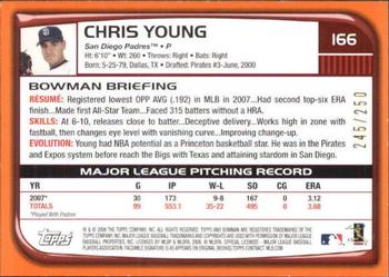 2008 Bowman - Orange #166 Chris Young Back