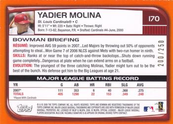 2008 Bowman - Orange #170 Yadier Molina Back