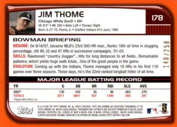 2008 Bowman - Orange #178 Jim Thome Back