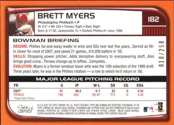 2008 Bowman - Orange #182 Brett Myers Back