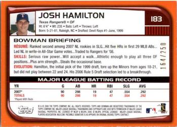 2008 Bowman - Orange #183 Josh Hamilton Back