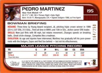 2008 Bowman - Orange #195 Pedro Martinez Back