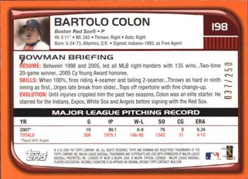2008 Bowman - Orange #198 Bartolo Colon Back