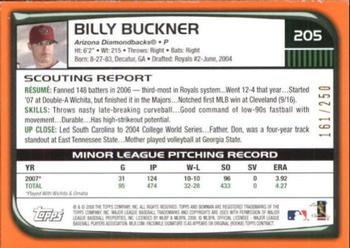 2008 Bowman - Orange #205 Billy Buckner Back