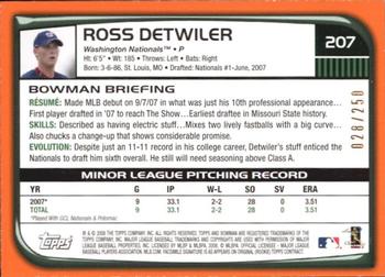 2008 Bowman - Orange #207 Ross Detwiler Back