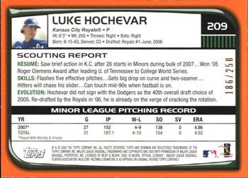 2008 Bowman - Orange #209 Luke Hochevar Back
