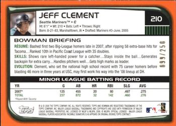 2008 Bowman - Orange #210 Jeff Clement Back