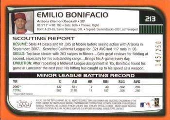 2008 Bowman - Orange #213 Emilio Bonifacio Back