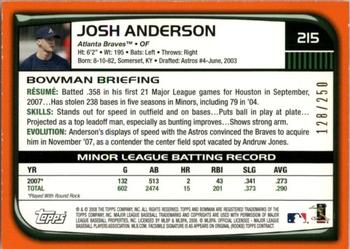 2008 Bowman - Orange #215 Josh Anderson Back