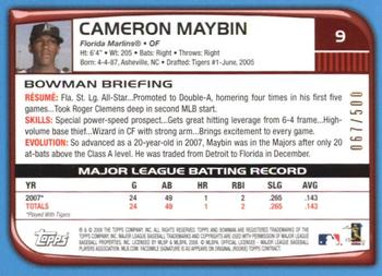 2008 Bowman - Blue #9 Cameron Maybin Back