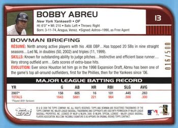 2008 Bowman - Blue #13 Bobby Abreu Back