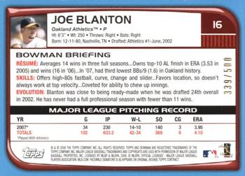 2008 Bowman - Blue #16 Joe Blanton Back