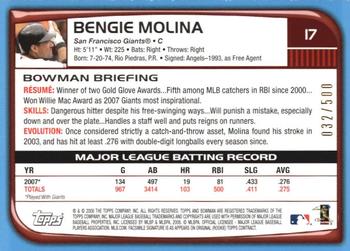 2008 Bowman - Blue #17 Bengie Molina Back