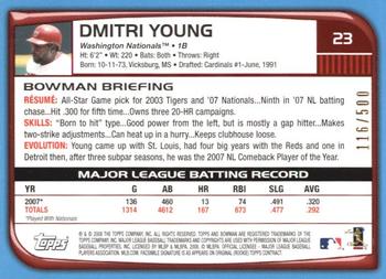 2008 Bowman - Blue #23 Dmitri Young Back