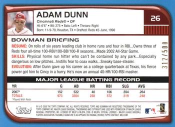 2008 Bowman - Blue #26 Adam Dunn Back