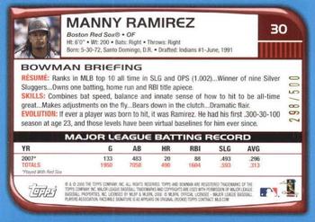 2008 Bowman - Blue #30 Manny Ramirez Back