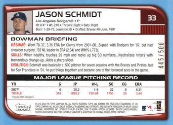 2008 Bowman - Blue #33 Jason Schmidt Back