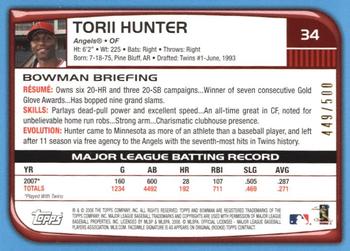 2008 Bowman - Blue #34 Torii Hunter Back