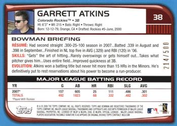 2008 Bowman - Blue #38 Garrett Atkins Back