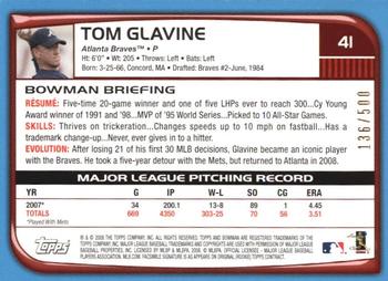2008 Bowman - Blue #41 Tom Glavine Back