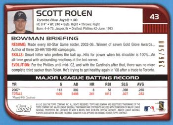 2008 Bowman - Blue #43 Scott Rolen Back