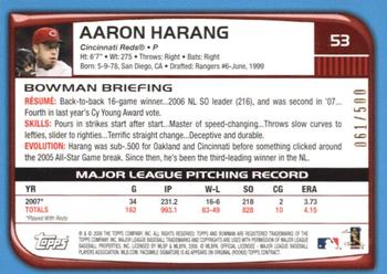 2008 Bowman - Blue #53 Aaron Harang Back