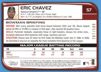 2008 Bowman - Blue #57 Eric Chavez Back