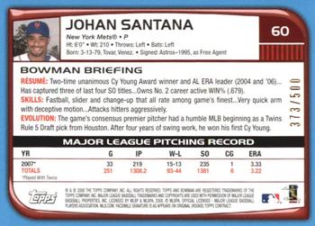 2008 Bowman - Blue #60 Johan Santana Back