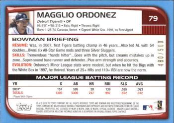 2008 Bowman - Blue #79 Magglio Ordonez Back