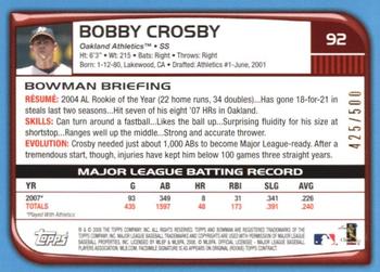 2008 Bowman - Blue #92 Bobby Crosby Back
