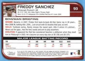 2008 Bowman - Blue #93 Freddy Sanchez Back