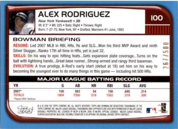 2008 Bowman - Blue #100 Alex Rodriguez Back