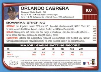 2008 Bowman - Blue #107 Orlando Cabrera Back