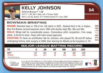 2008 Bowman - Blue #114 Kelly Johnson Back