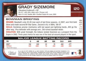 2008 Bowman - Blue #120 Grady Sizemore Back