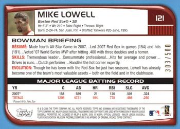 2008 Bowman - Blue #121 Mike Lowell Back