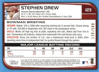 2008 Bowman - Blue #123 Stephen Drew Back
