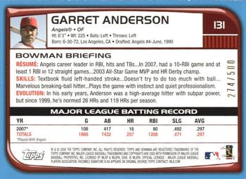 2008 Bowman - Blue #131 Garret Anderson Back