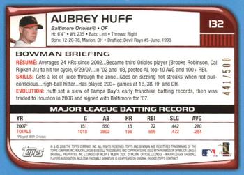 2008 Bowman - Blue #132 Aubrey Huff Back