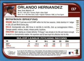2008 Bowman - Blue #137 Orlando Hernandez Back