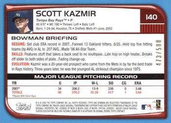 2008 Bowman - Blue #140 Scott Kazmir Back
